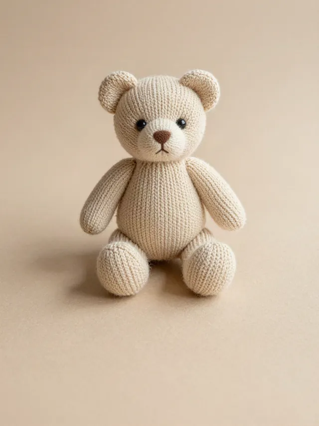 Knitted bunny toy against a basket